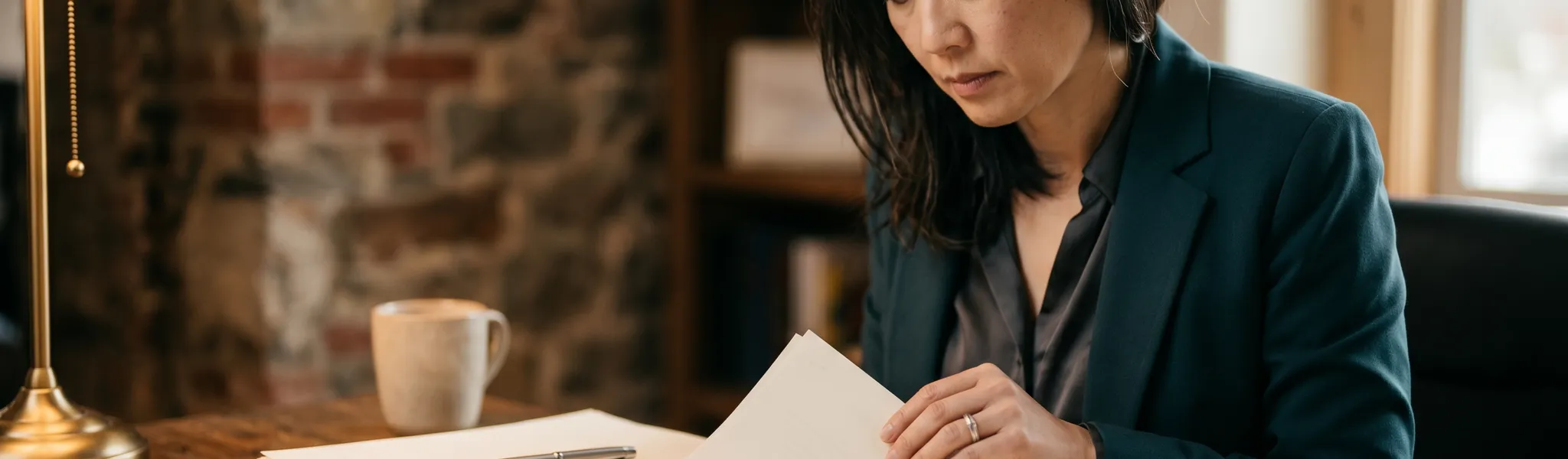 Food business owner reviewing due diligence records with a legal adviser