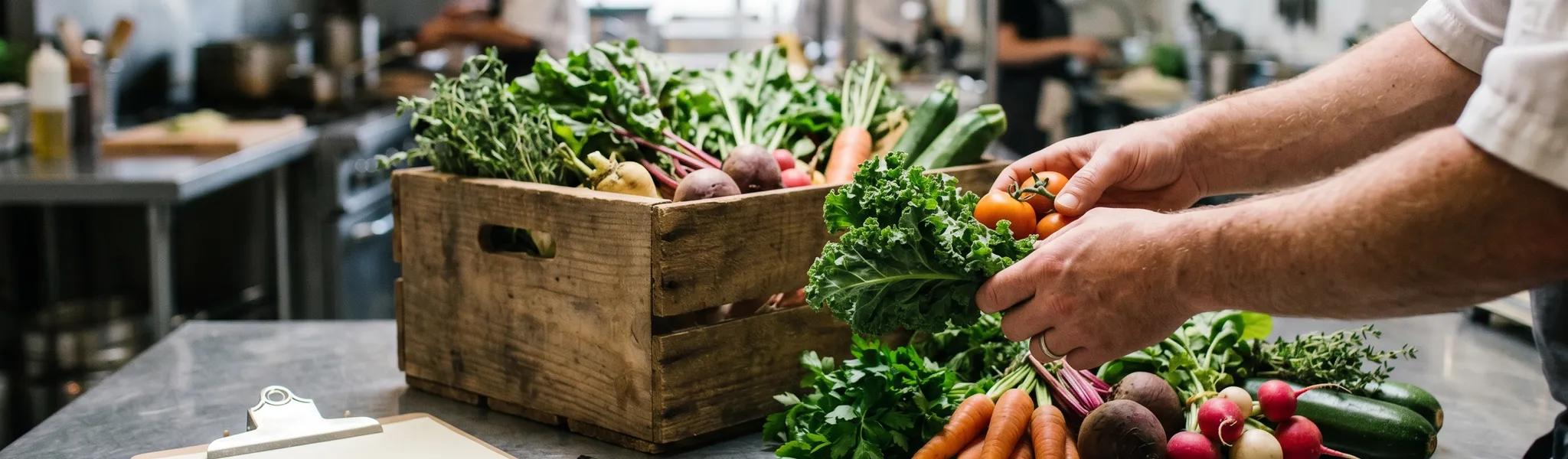 Restaurant owner reviewing supplier specifications and food delivery documentation