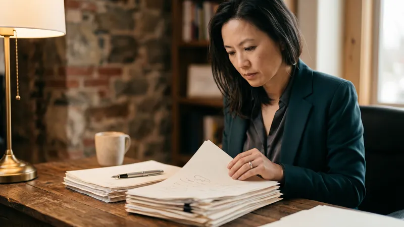Food business owner reviewing due diligence records with a legal adviser