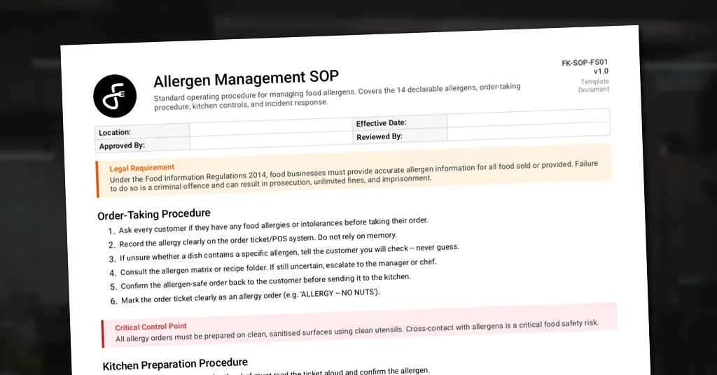 Preview of Allergen Management SOP