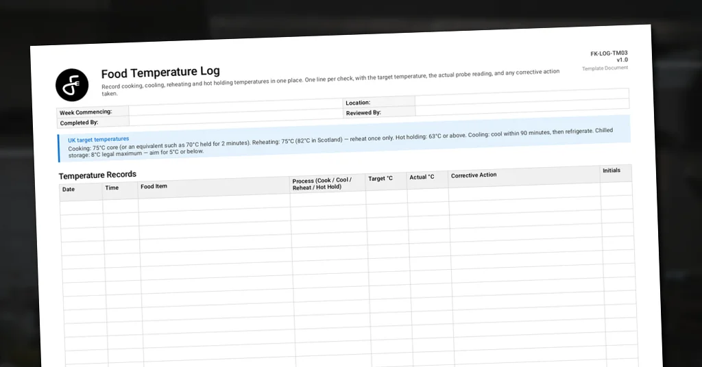 Preview of Food Temperature Log Sheet
