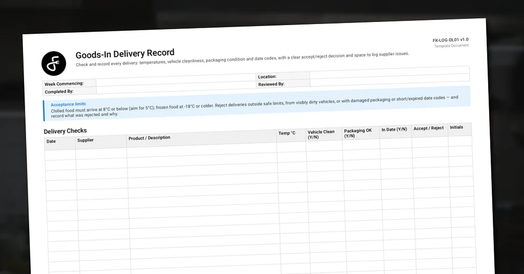 Preview of Goods-In Delivery Record