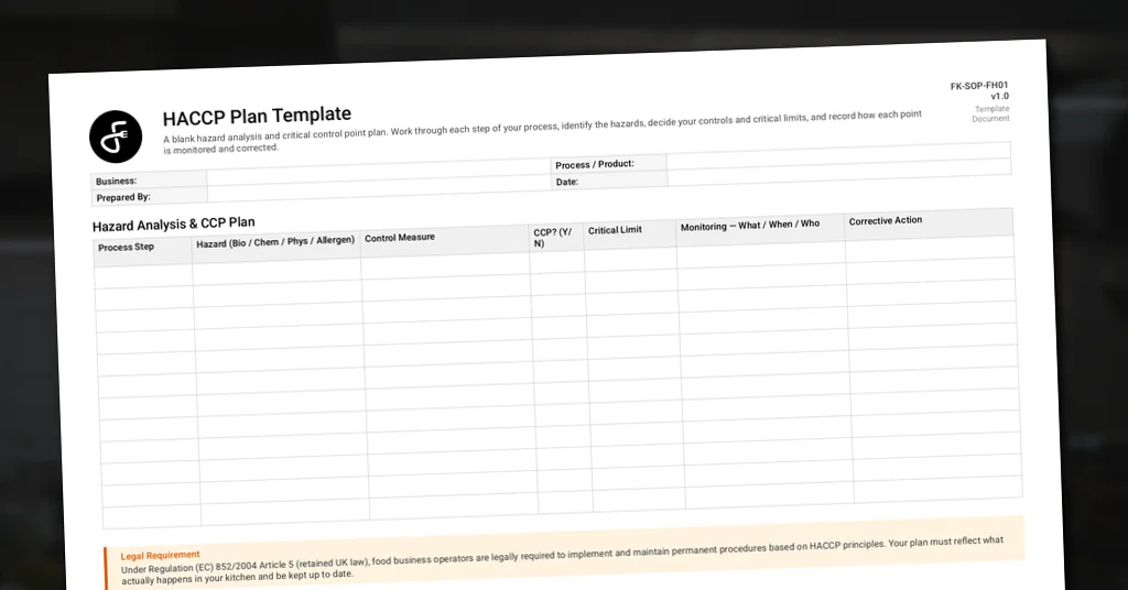 Preview of HACCP Plan Template