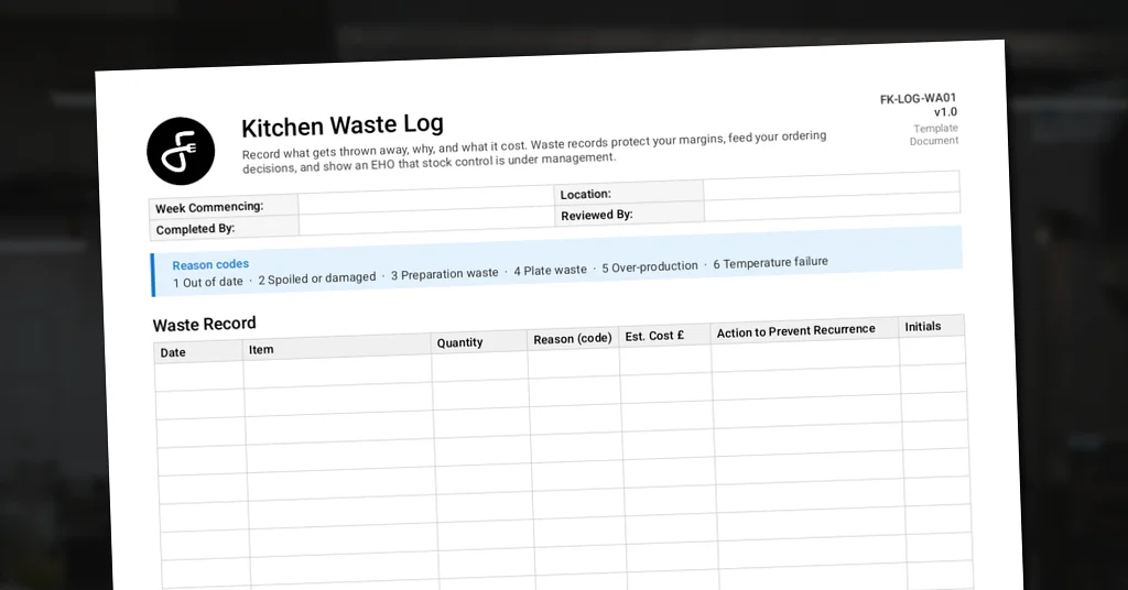 Preview of Kitchen Waste Log