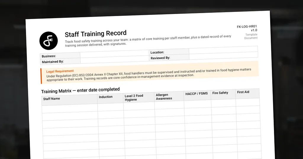 Preview of Staff Training Record